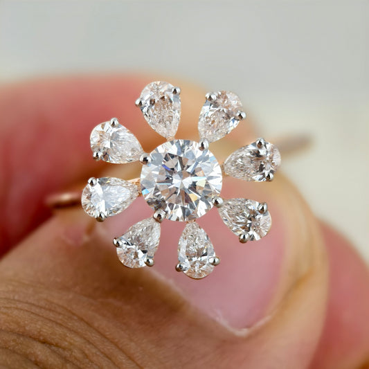 14KT GOLD ROUND MOISSANITE ENGAGEMENT RING | 1.4 TCW | 0.6 CT CENTER STONE| E - F COLOR