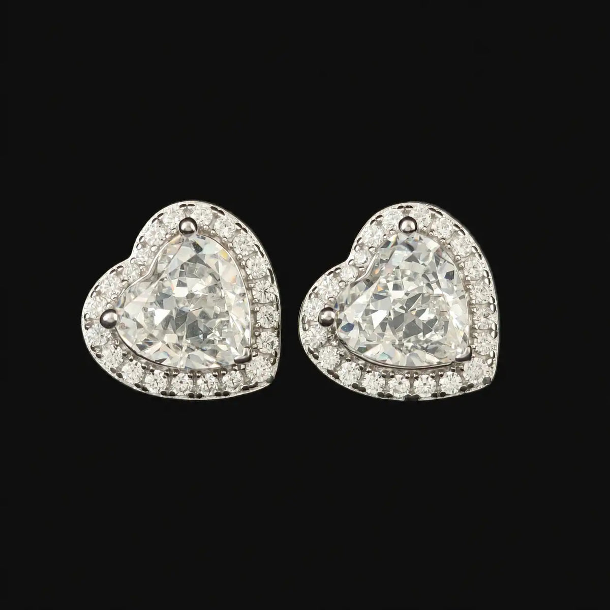 Heart Shaped Halo Stud Earrings in 925 Sterling Silver