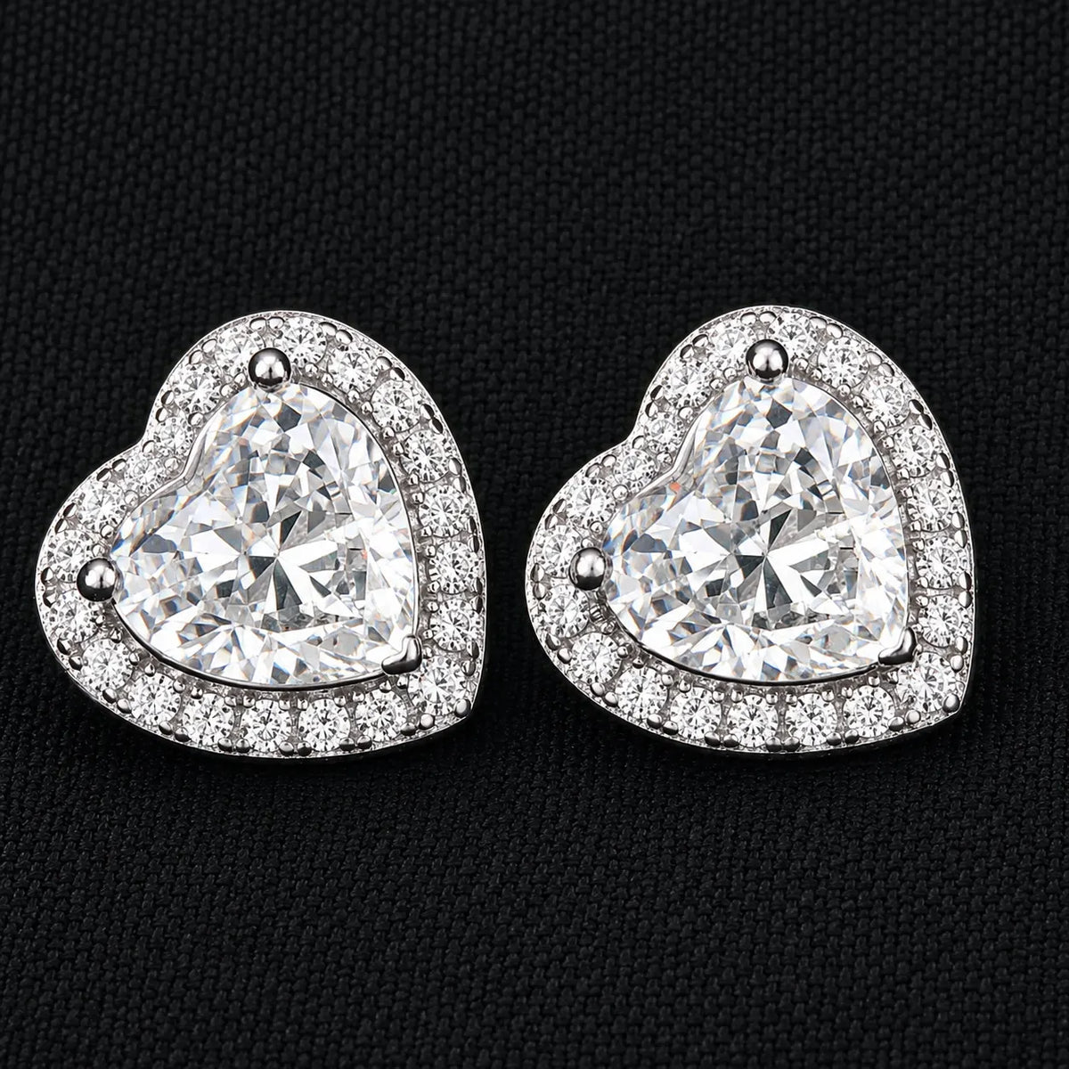 Heart Shaped Halo Stud Earrings in 925 Sterling Silver