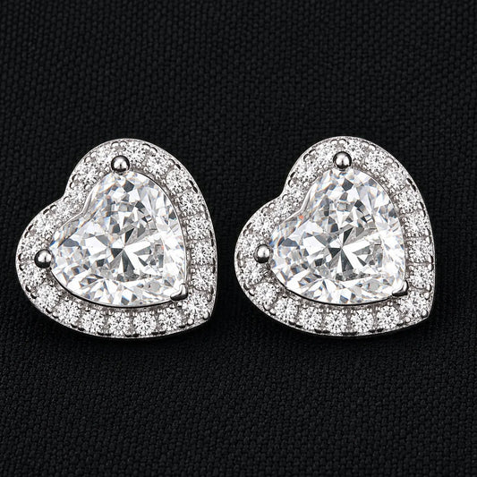 Heart Shaped Halo Stud Earrings in 925 Sterling Silver