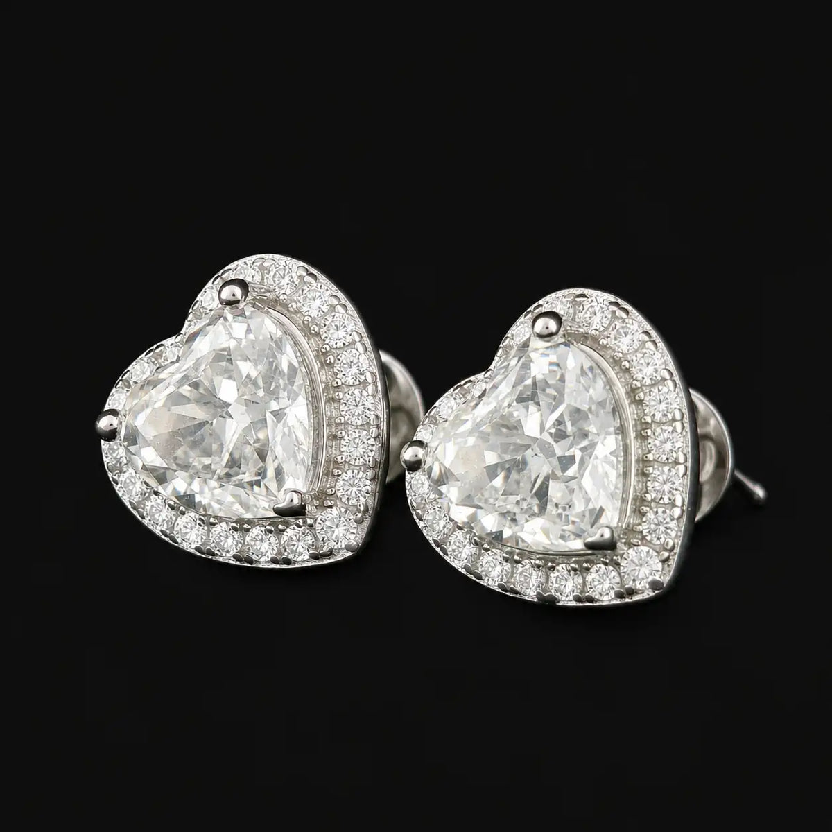 Heart Shaped Halo Stud Earrings in 925 Sterling Silver