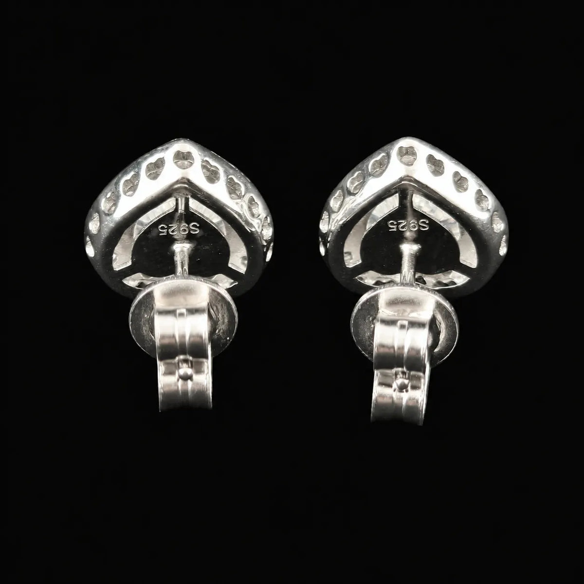 Heart Shaped Halo Stud Earrings in 925 Sterling Silver