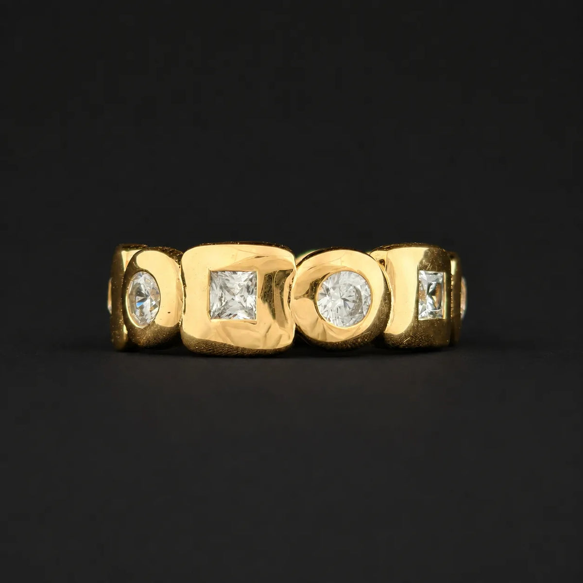 Bezel Set Alternating Stone Eternity Band in 925 silver with Round & princess cut Stones