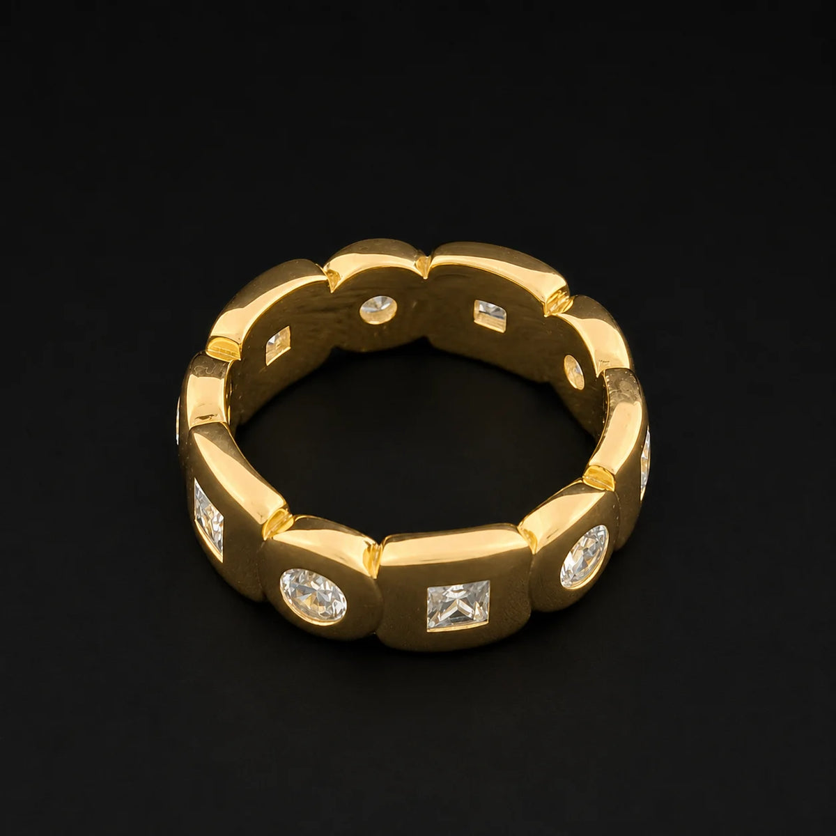 Bezel Set Alternating Stone Eternity Band in 925 silver with Round & princess cut Stones