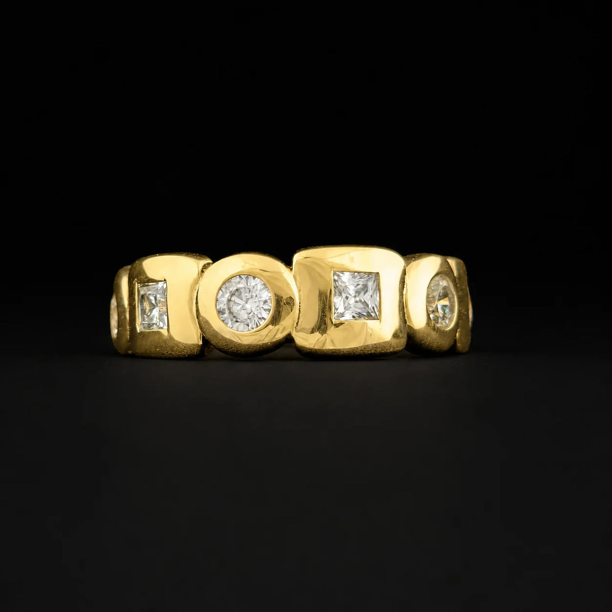 Bezel Set Alternating Stone Eternity Band in 925 silver with Round & princess cut Stones