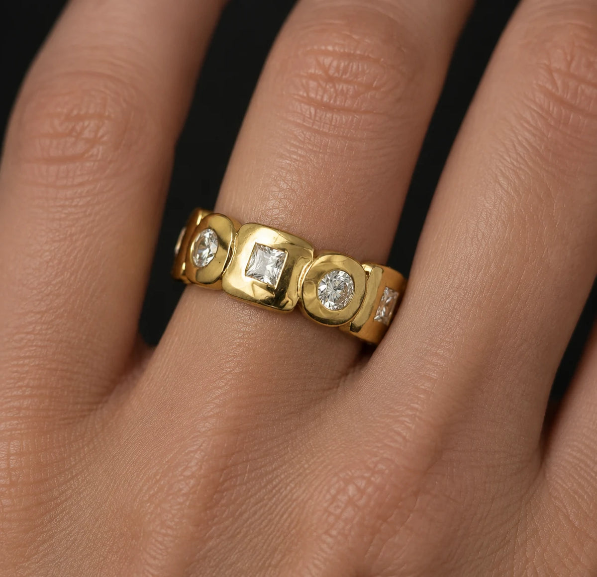 Bezel Set Alternating Stone Eternity Band in 925 silver with Round & princess cut Stones
