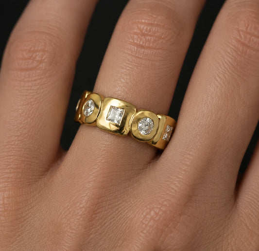 Bezel Set Alternating Stone Eternity Band in 925 silver with Round & princess cut Stones