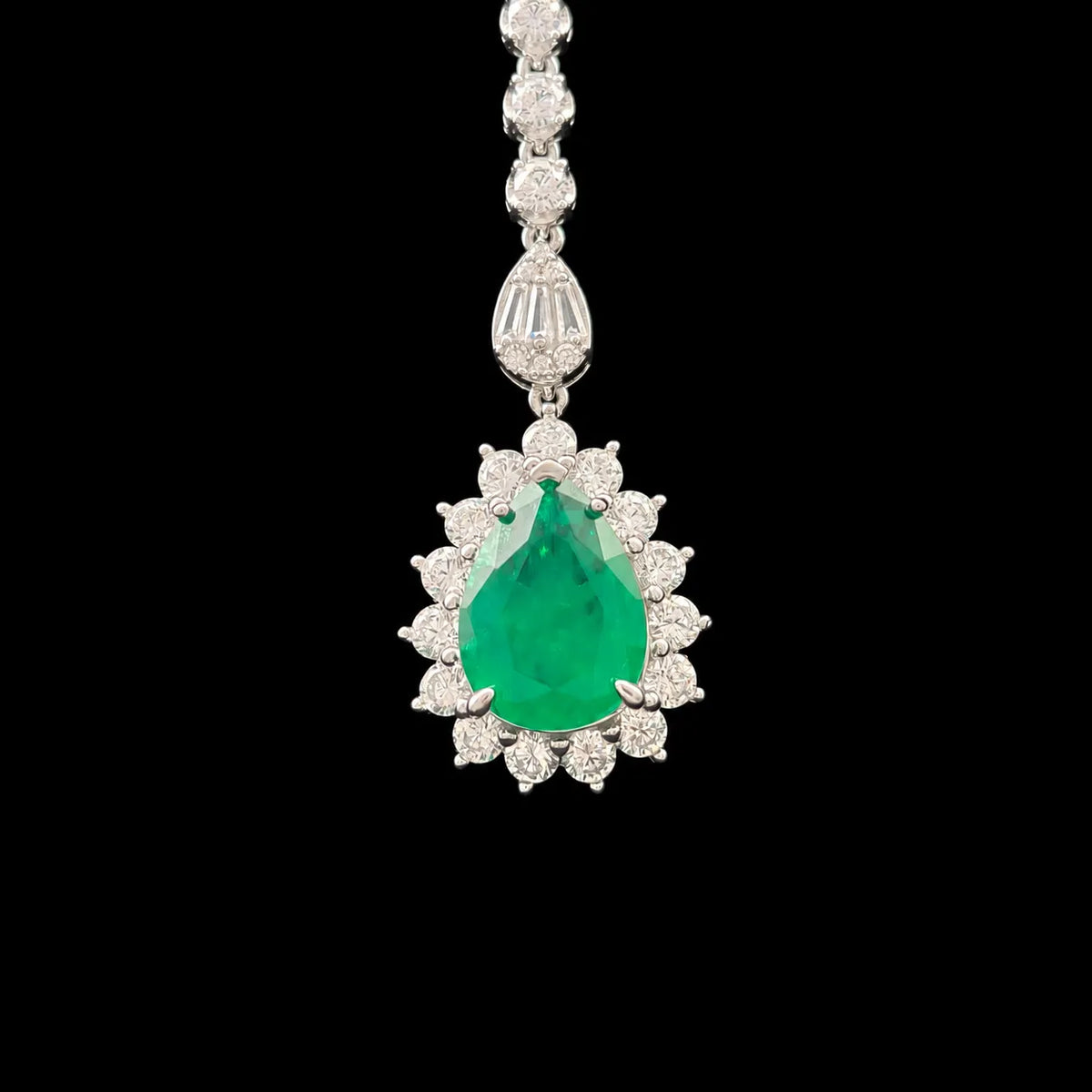 Victorian-style Emerald & White Stone Lariat Drop Necklace, 925 Silver