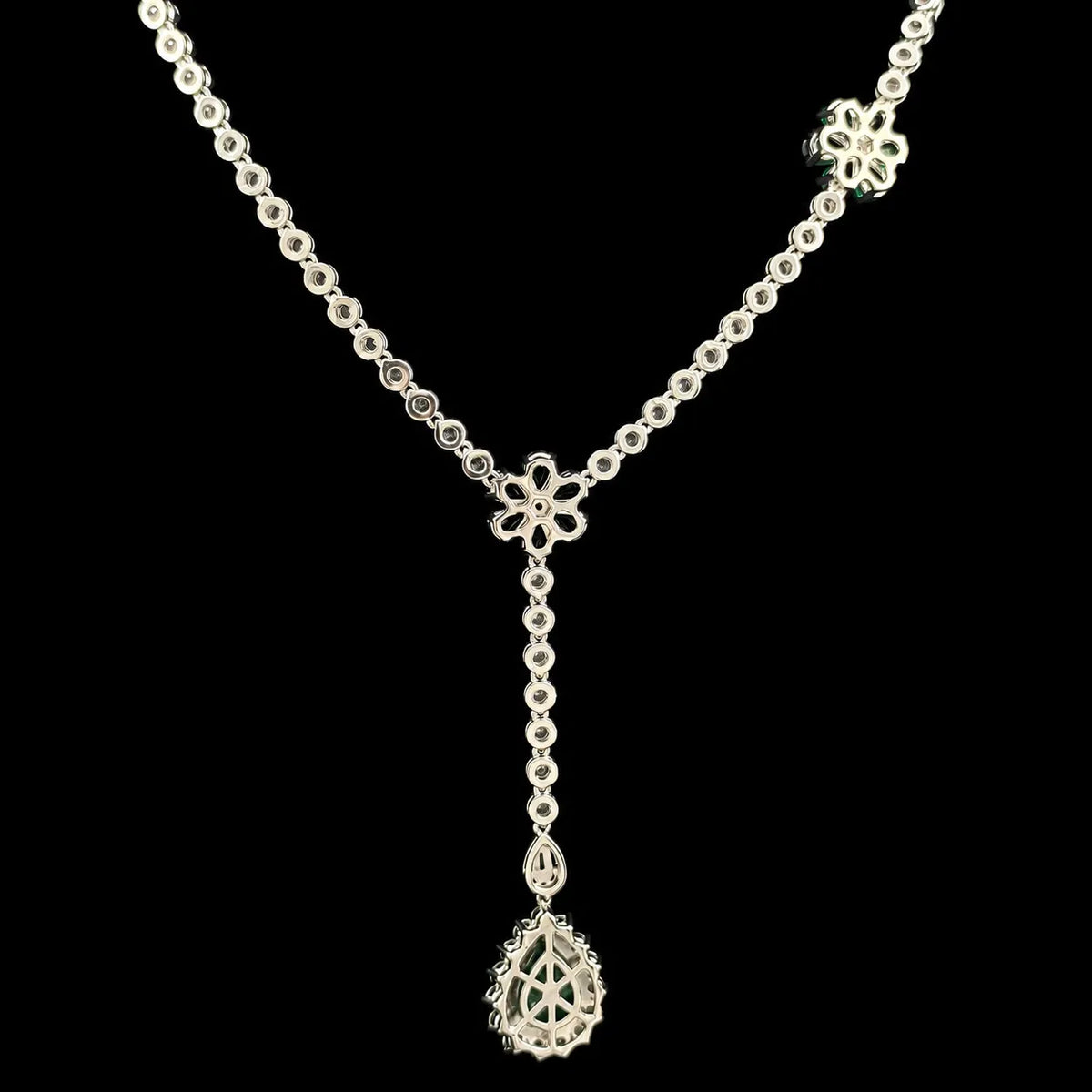 Victorian-style Emerald & White Stone Lariat Drop Necklace, 925 Silver