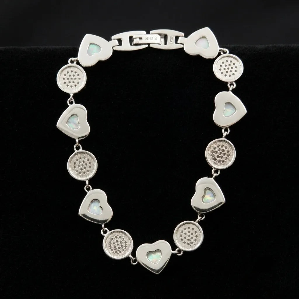 925 Silver Heart & pave set accent Disc Bracelet