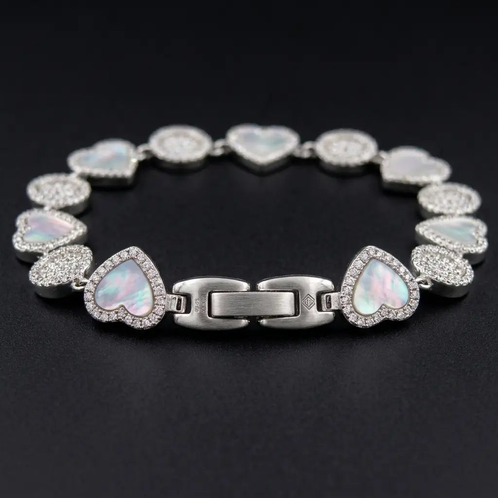 925 Silver Heart & pave set accent Disc Bracelet