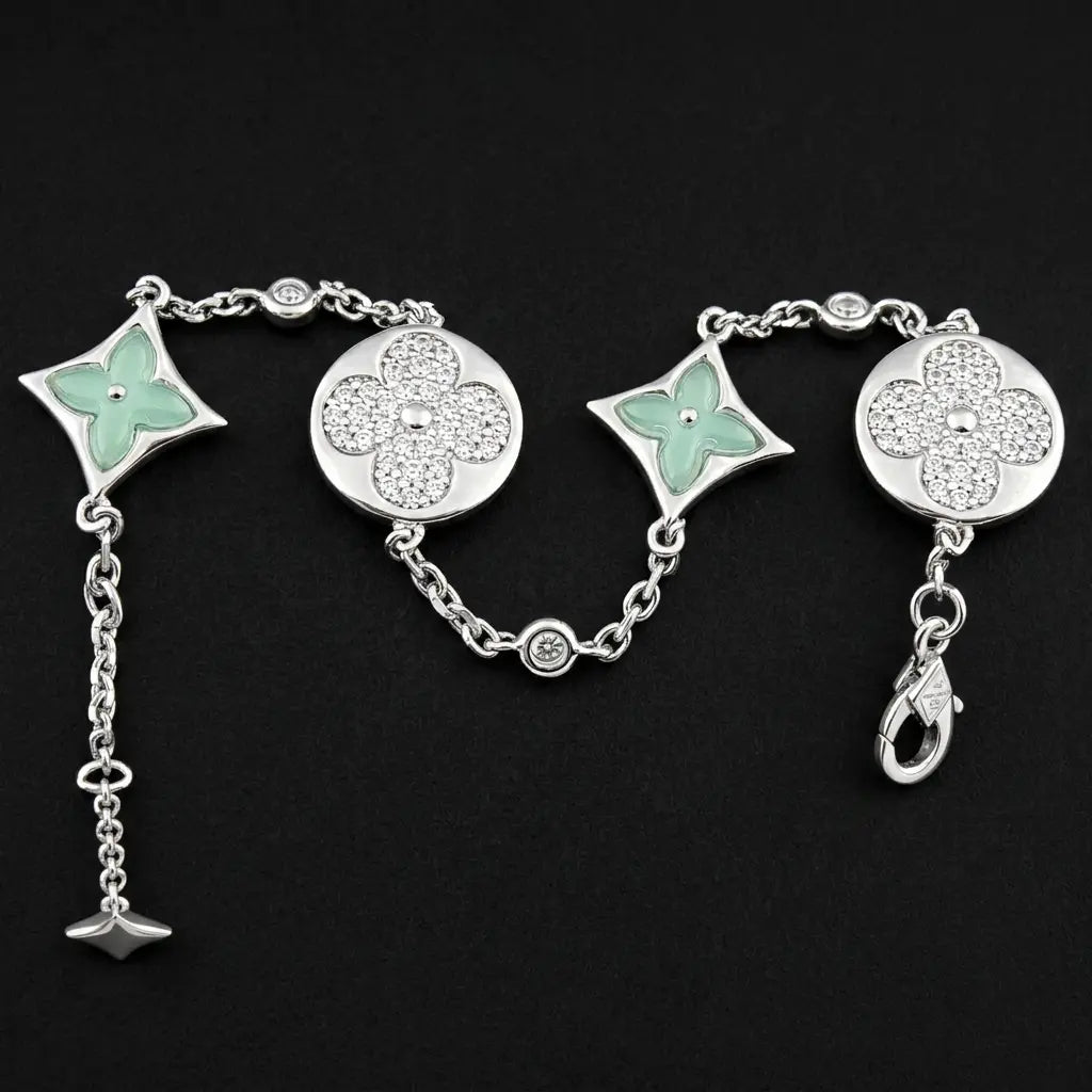 Pavé Diamond & Star Motif Bracelet in 925 Sterling Silver