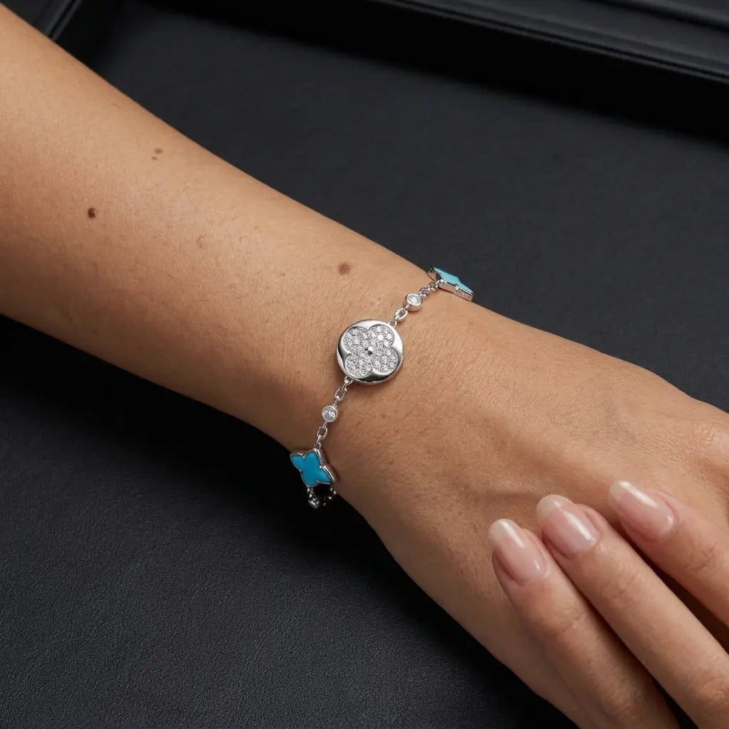 Pavé Diamond & Star Motif Bracelet in 925 Sterling Silver