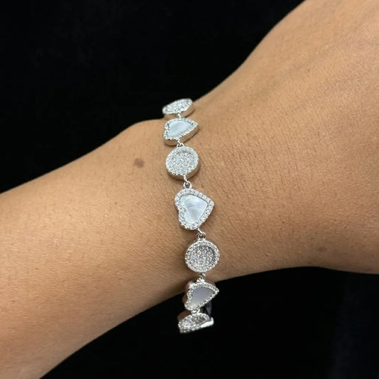 925 Silver Heart & pave set accent Disc Bracelet