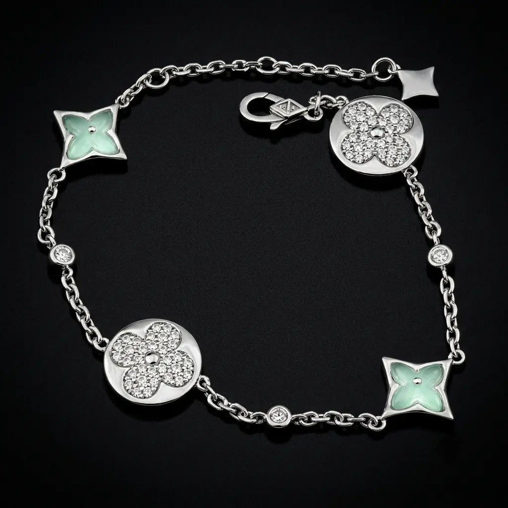 Pavé Diamond & Star Motif Bracelet in 925 Sterling Silver